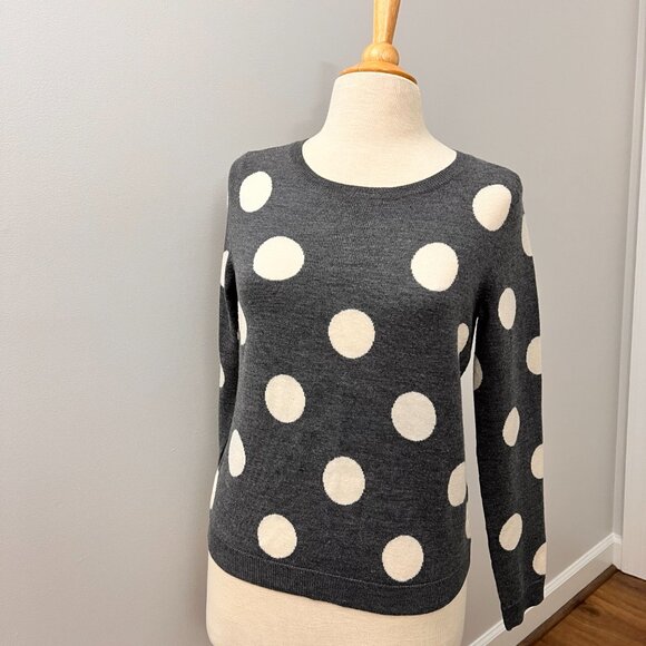 Alice + Olivia Gray Wool Polkadot Crewneck Sweater Sz M - Picture 8 of 9